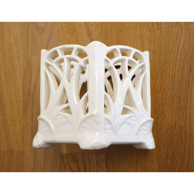 Small Art Nouveau Neo-Gothic Style Openwork Pot or Letter Holder in Earthenware, Early 20th Century For Sale - Image 11 of 15