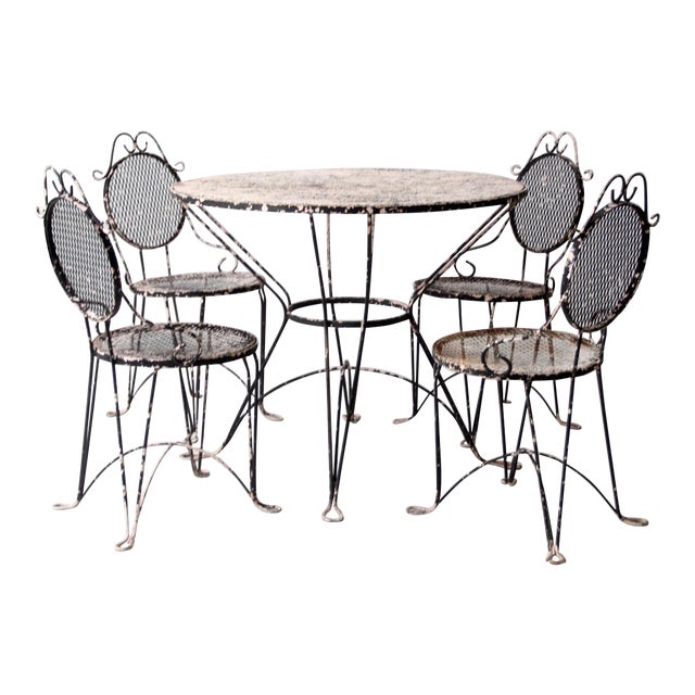 Mid Century Wrought Iron Patio Dining Set For Sale