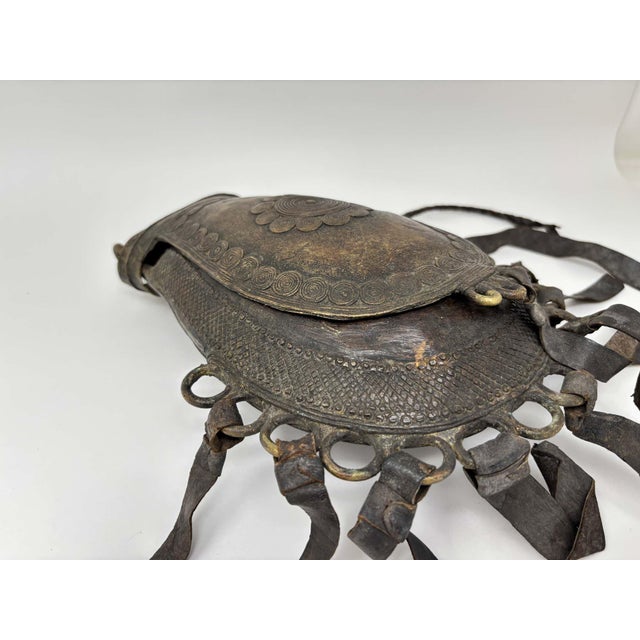Antique West African Nupe Cast Bronze Ceremonial Purse with Leather Tassels For Sale - Image 16 of 17