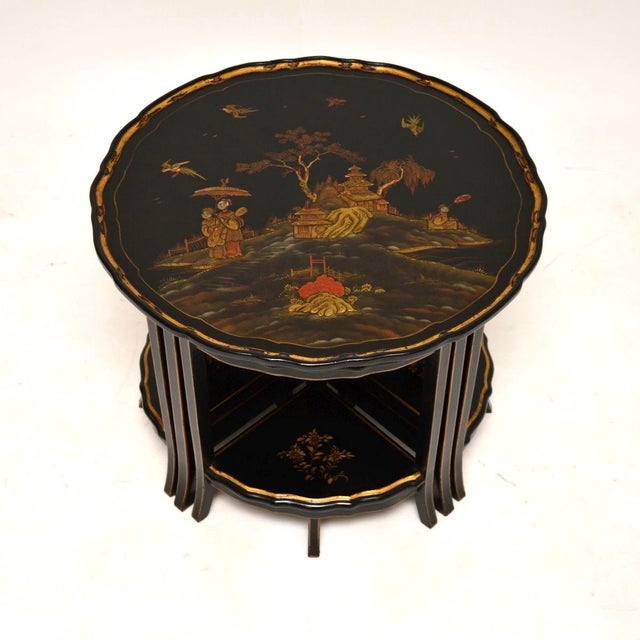 Antique Chinoiserie Lacquered Nesting Tables, 1920s, Set of 5 For Sale - Image 4 of 14