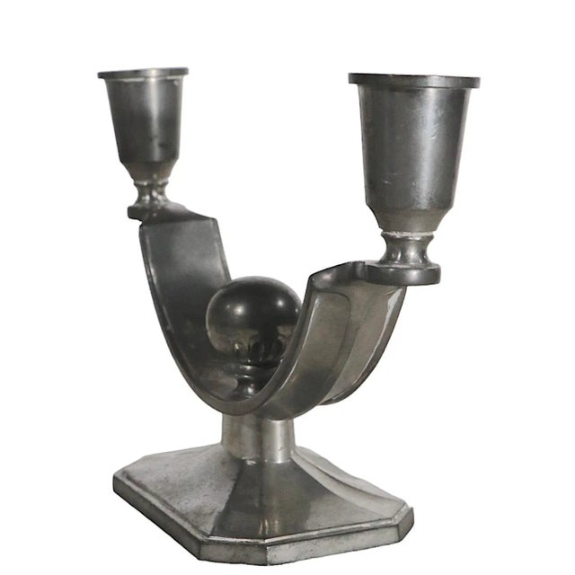 Art Deco Art Deco Pewter Candlestick by Danish Maker Just Andersen C 1920's For Sale - Image 3 of 5