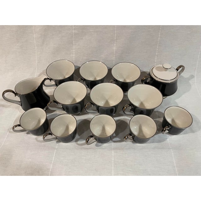 1970s Coffee or Tea Service in Black and White With Platinum Trim in the Carico Mystique Pattern - 14 Pieces For Sale - Image 9 of 9