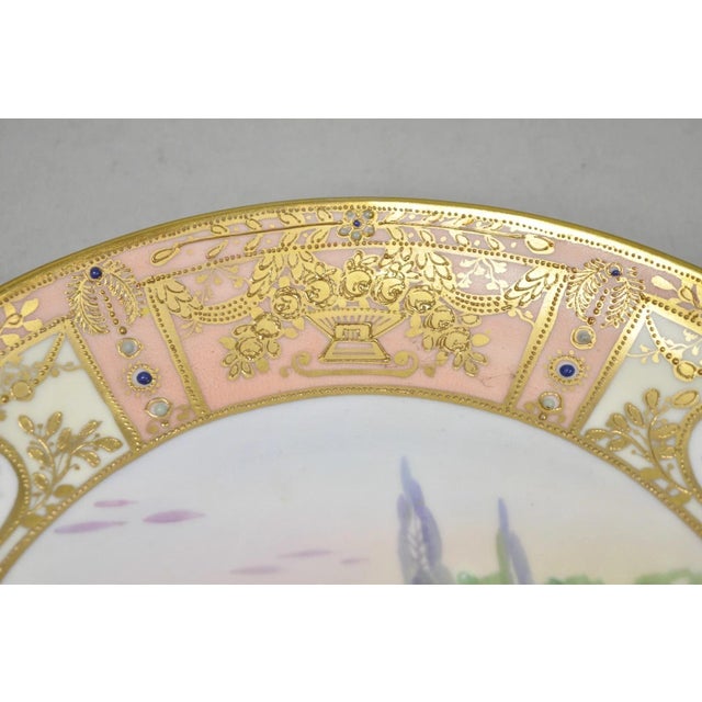 Antique Nippon Hand Painted Porcelain Gold Gilt Swan & Lake Scene Cabinet Plate For Sale - Image 11 of 15