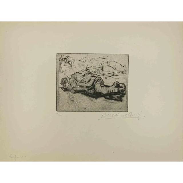 Sleep - from "Le Croquis du Front Italien" is an Artwork, Drypoint, realized by the Italian Artist Anselmo Bucci, in 1917...