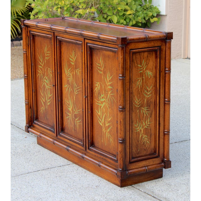 Hollywood Regency Vintage Brandt Embassy Collection Hollywood Regency Faux Bamboo Credenza Cabinet With Hand-Painted Bamboo Motif – Asian Chinoiserie Sideboard Console For Sale - Image 3 of 18