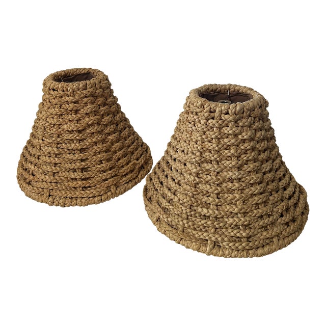 Vintage Coastal Chic Handwoven Raffia Seagrass Lampshades- a Pair For Sale