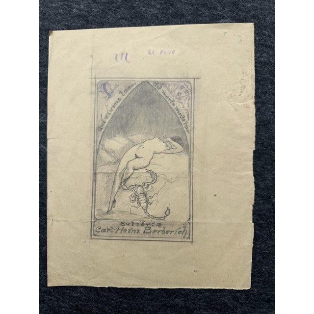 Pencil drawing by Carl Heinz Berberich. This is a design in the style of an ex libris, a small graphic work of the kind...