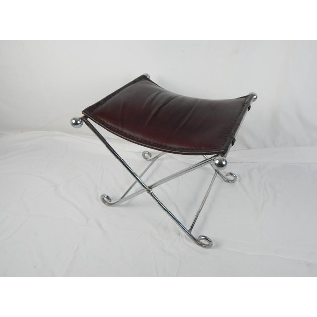 Mid 20th Century Italian Modern Chrome & Leather Curule Window Seat For Sale - Image 5 of 12