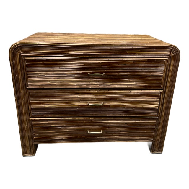 1970s 3 Drawer Split Reed Chest Dresser in the Manner of Gabriella Crespi For Sale