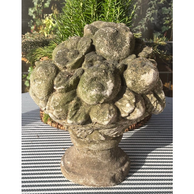 1930s Vintage Cast Stone Fruit Basket Garden Urn For Sale - Image 5 of 16