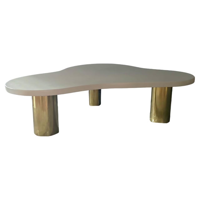 White Wood Cloud Style Coffee Table with Three Brass Feet from Justfurnituress SRL For Sale - Image 9 of 9