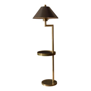 Vintage Black and Brass Sculptural Floor Lamp With End Table by Hart Associates For Sale