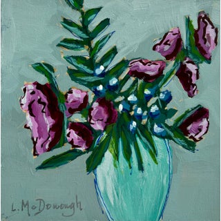 “Grandmother’s Garden” Original Expressionist Floral Still Life Acrylic Painting by Linda McDonough For Sale