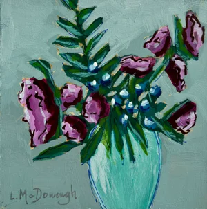 “Grandmother’s Garden” Original Expressionist Floral Still Life Acrylic Painting by Linda McDonough