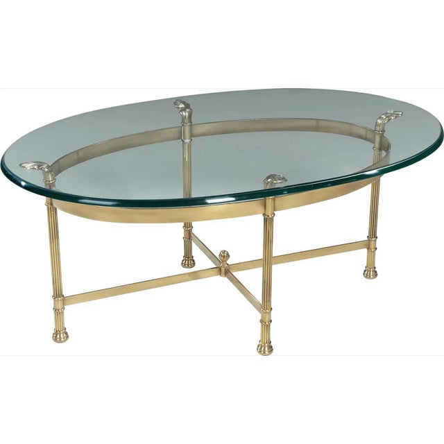 Polished Solid Brass Oval Cocktail Table with Glass Top