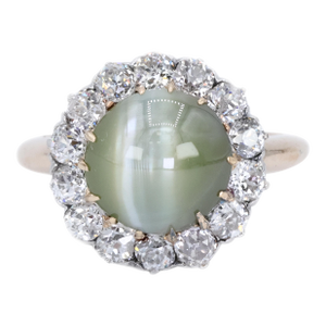 14k Cat Eye Diamond Ring Womens Vintage Halo Elegant Old Money Minimalist, Size 5.25