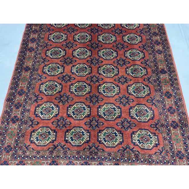 Red Turkmen Philpa Wool Area Rug, Tribal Geometric Medallion Design For Sale - Image 6 of 17
