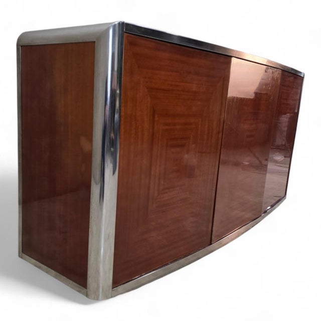 Postmodern Late 20th Century Italian Postmodern Credenza With Book-Matched Wood Doors For Sale - Image 3 of 10