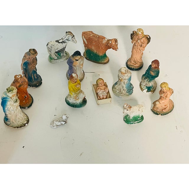 Religious 14 PCS Antique Nativity Christmas Set Religious For Sale - Image 3 of 5
