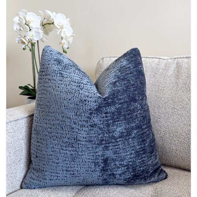 Wedgewood Blue Chenille 20x20 Throw Pillow With Feather Down Insert For Sale In New York - Image 6 of 8