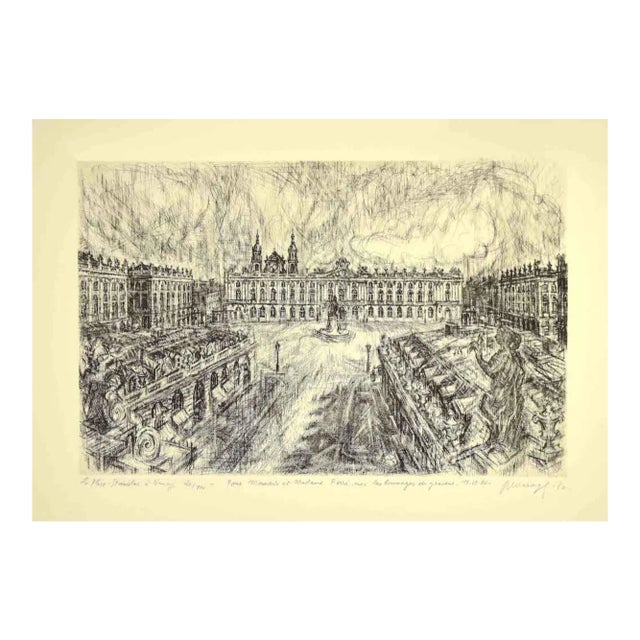 R. Massaglia, Place Stanislas, Original Etching, 1980 For Sale