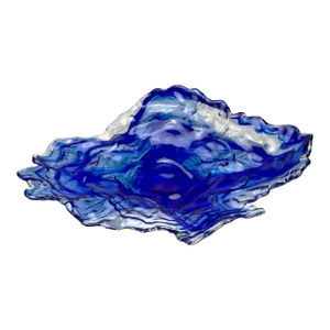 Mid-Century Abstract Blown Art Glass Ice Blue Serving Bowl