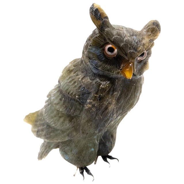 Vintage Hand Carved Stone Owl Figurine For Sale