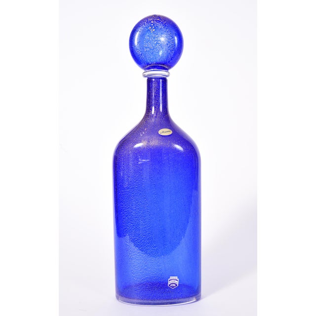 Vintage Cobalt Blue Murano Glass With Gold Flecks Decanter For Sale - Image 9 of 9