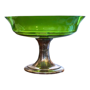 1940s Alvin Sterling Silver & Green Crystal Compote