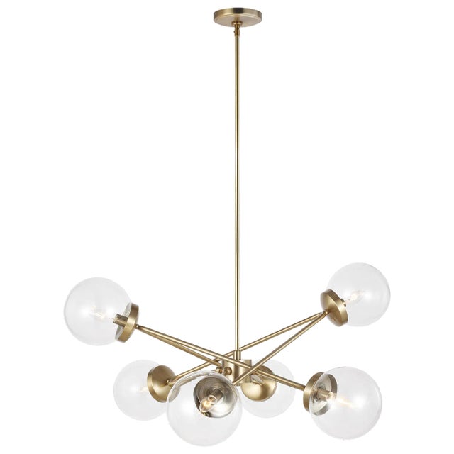 Modern AERIN By Visual Comfort Studio Tierney 6-Light Chandelier in Satin Brass For Sale - Image 3 of 3