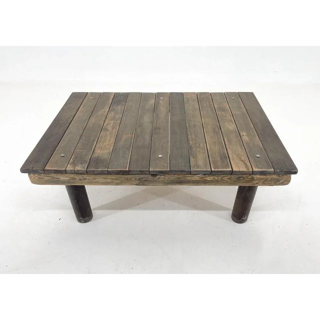 1950s Vintage Industrial Wood & Iron Coffee Table, 1950s For Sale - Image 5 of 12