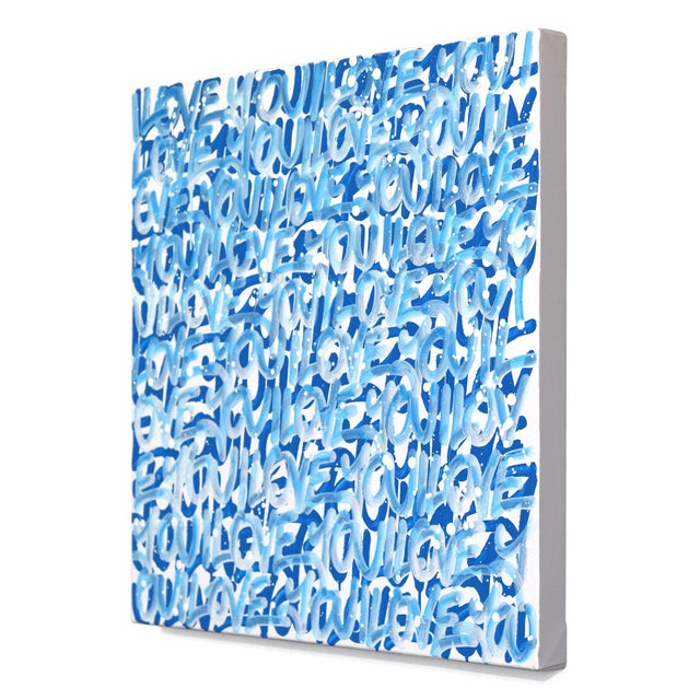 Contemporary Open Your Heart - Original Blue Graffiti Love Typography Mixed Media Painting For Sale - Image 3 of 9