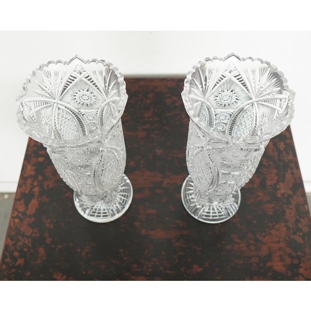 Antique American Brilliant Period Cut Crystal Pedestal Vases (Set of 2) For Sale - Image 4 of 14