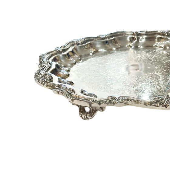Vintage Footed Silver Salver Cocktail Tray Shell Detailing For Sale - Image 4 of 12