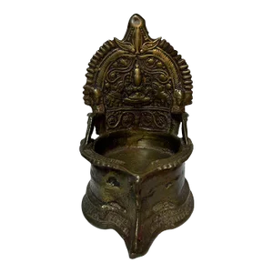 1990s Brass Oil Lamp With Embossed "Laxmi" Deity of Wealth & Prosperity