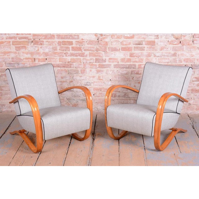 Czech Art Deco H-269 Lounge Chairs by J. Halabala for Up Závody, 1930s, Set of 2 For Sale - Image 3 of 17