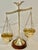 Vintage Petite Brass Balance Scale on Mahogany Base For Sale - Image 4 of 9