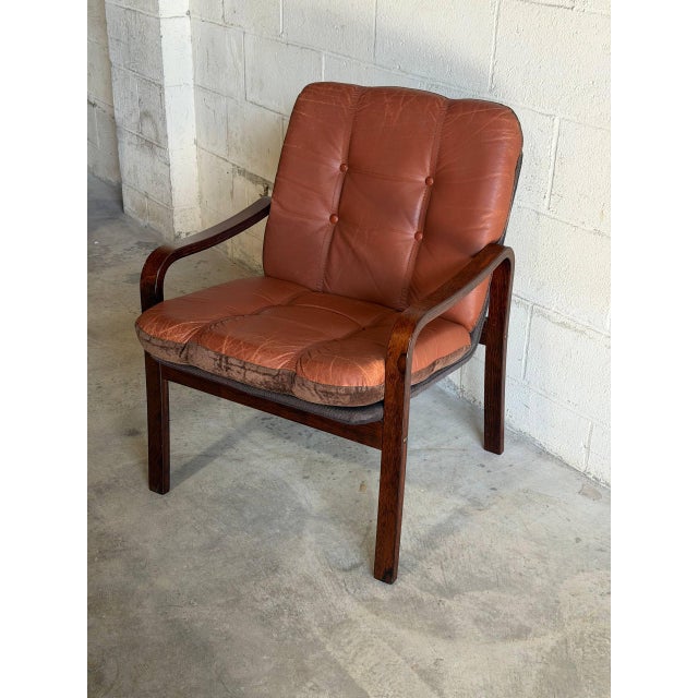 Wood 1960s Danish Mid Century Modern Rosewood Lounge Chair Leather Scandinavian Accent Armchair For Sale - Image 7 of 9