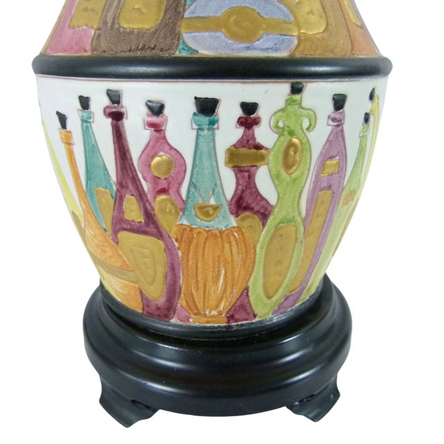 Mid 20th Century Italian Table Lamp Mid-Century . Ceramic With a Colorful Wine Bottle Design For Sale - Image 5 of 12