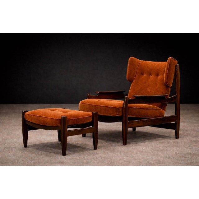 Wood Alexandre Rapoport Brazilian Rosewood Armchair With Ottoman in Burnt Caramel Mohair, Brazil, 1960s For Sale - Image 7 of 17