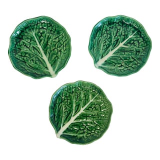 Vintage Bordallo Pinheiro Style Cabbage Leaf Plates, Set of 3 For Sale
