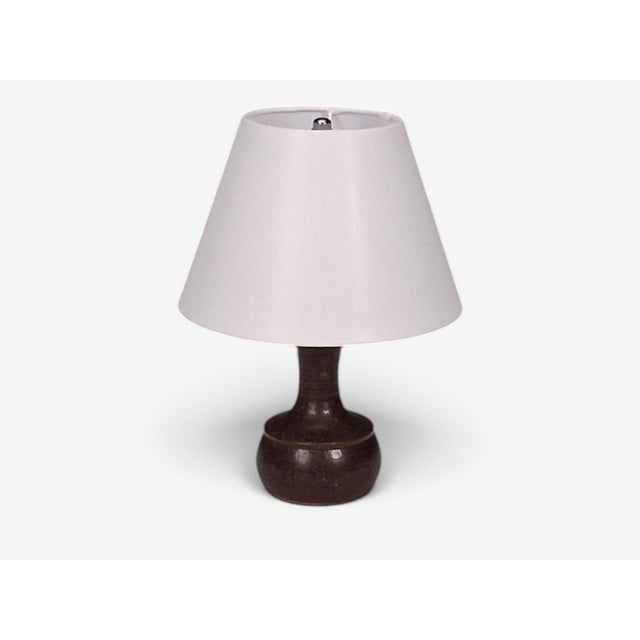 Mid-Century Modern 1960s Danish Modern, Small Table Lamp, Brown Glazed Stoneware For Sale - Image 3 of 10