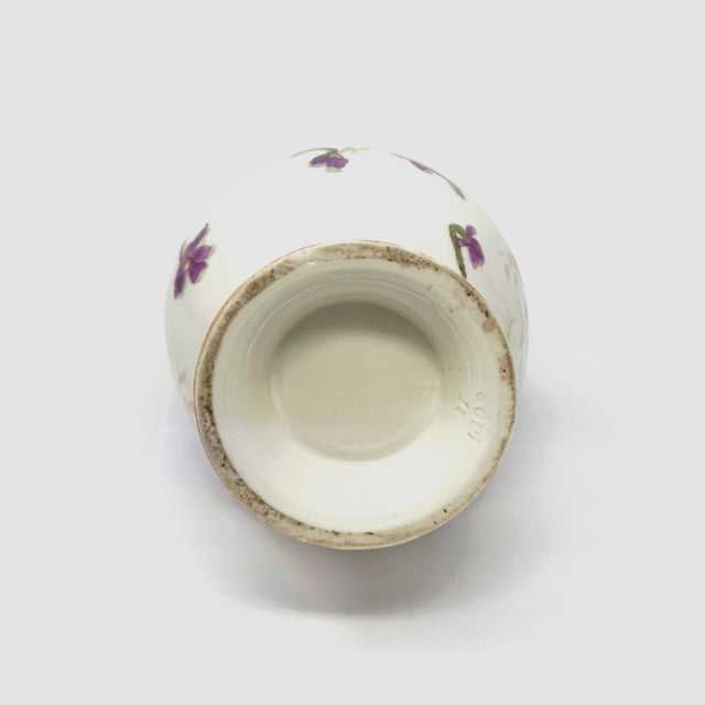 Ceramic Hand-Painted Floral Porcelain Vase With Gold Handles, 10 Inch For Sale - Image 7 of 7