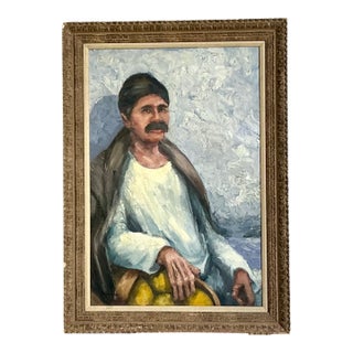 Vintage Expressionist Impasto Portrait in Wood Frame For Sale