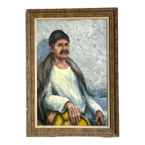 Vintage Expressionist Impasto Portrait in Wood Frame