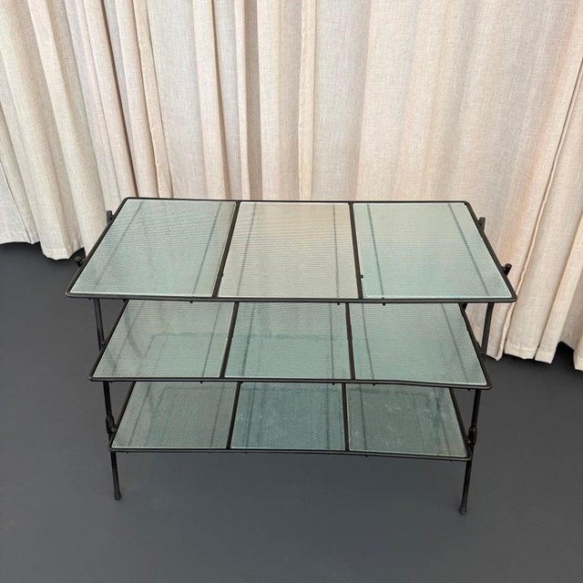Mid-Century Modern 1960s Mid-Century Modern Wrought Iron Tiered Glass Side Table Étagère For Sale - Image 3 of 8
