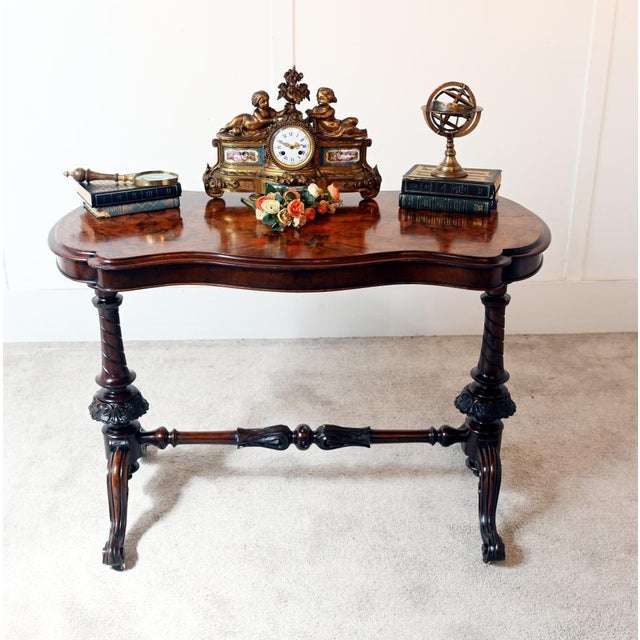 Victorian Walnut Stretcher Centre Table, 1860s For Sale - Image 4 of 12