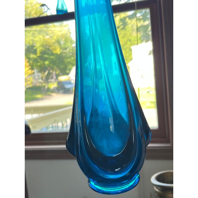 Blue Vintage Viking Blue Drape Swung Tall Art Glass Vase For Sale - Image 8 of 10