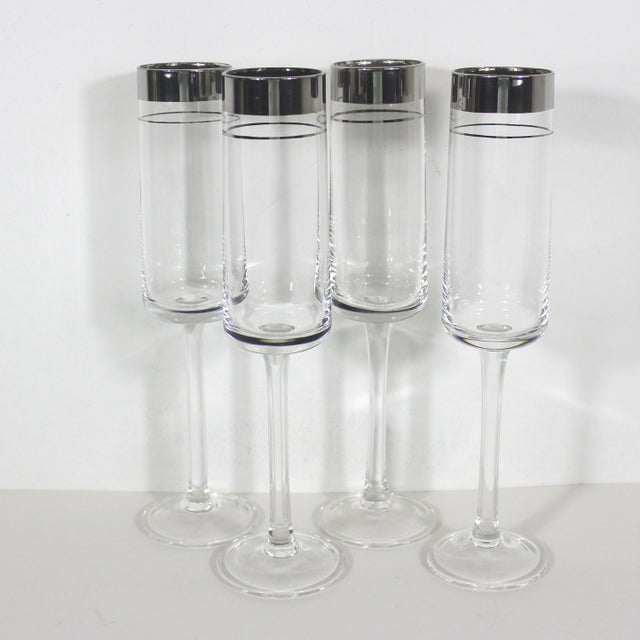 Silver 1960s Mid-Century Modern Silver Rim Champagne Flutes Glasses- Set of 4 For Sale - Image 8 of 12