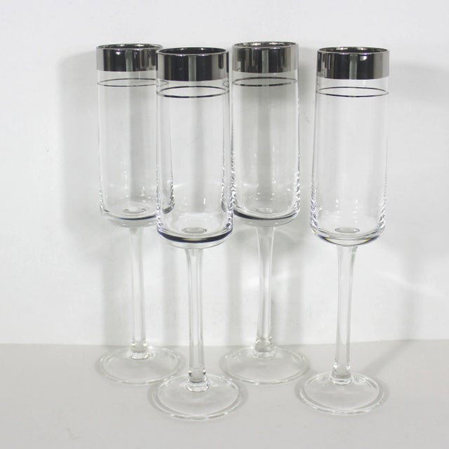 Silver Mid-Century Modern Silver Rim Champagne Flutes Glasses- Set of 4 For Sale - Image 8 of 12